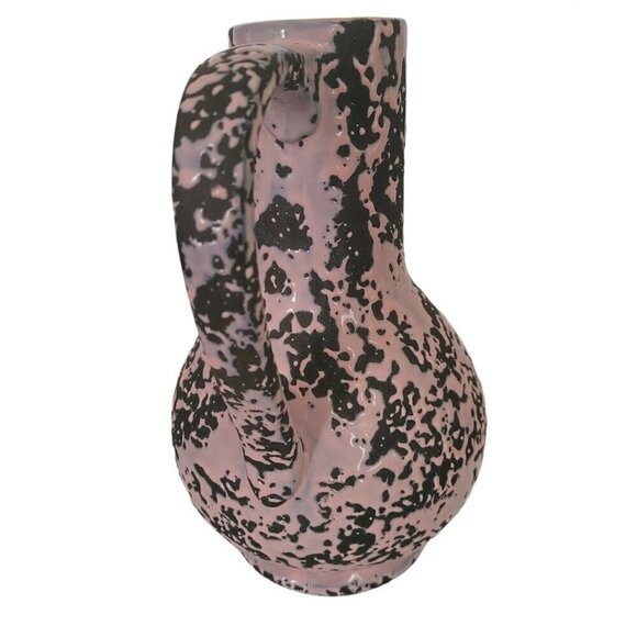 Vintage McCoy Brocade Pink on Black Pitcher 1950's Splatter Drip Glaze Server - Picture 4 of 9